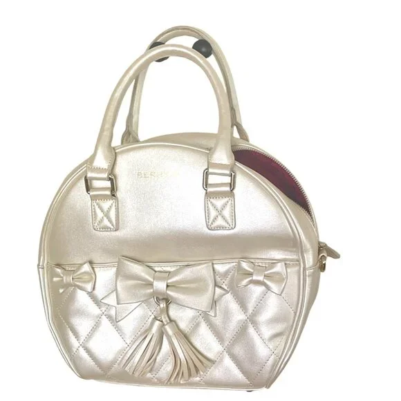 Berry Q Victoria Round Bag – Champagne Gold Metallic Coquette Lolita Style Bows - Picture 4 of 10